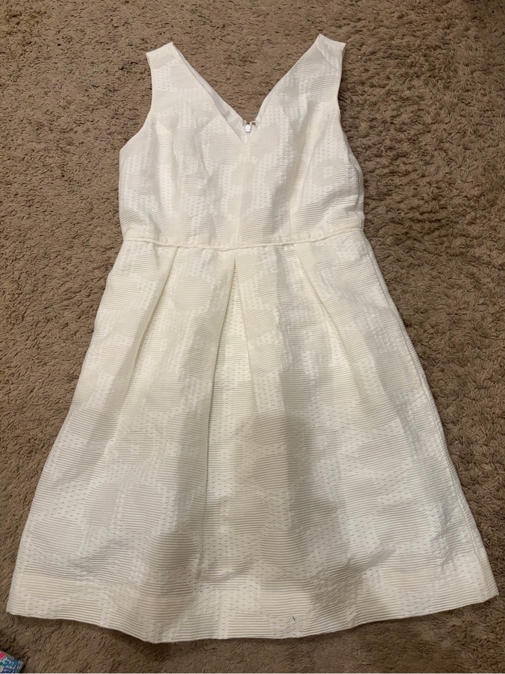 J. Crew Ivory Textured V-Neck Fit-and-Flare Dress